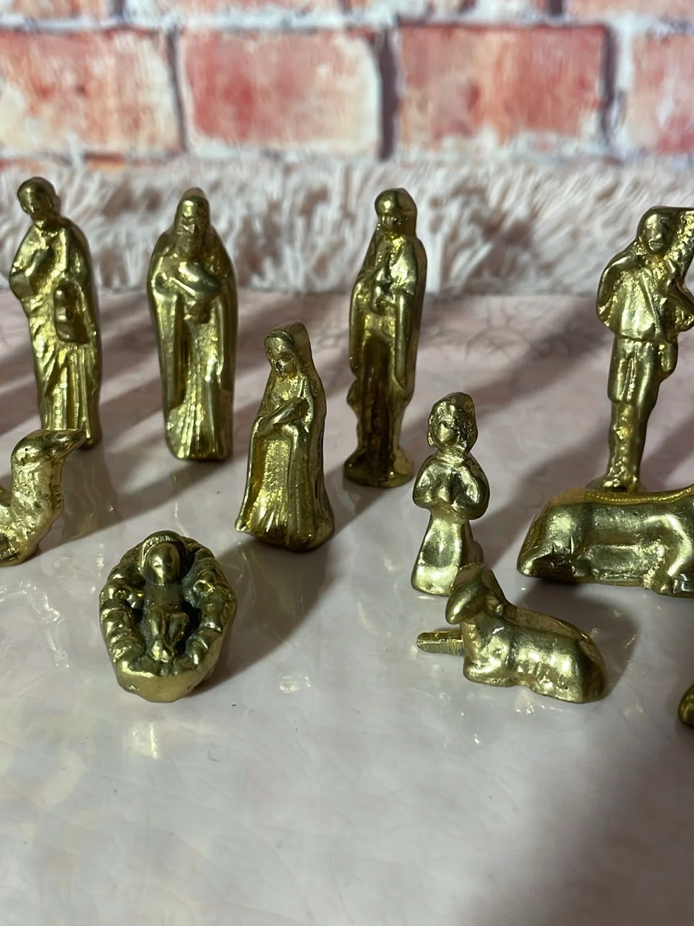Mini Brass Nativity Figurine Set - Gold Tone 14 pc